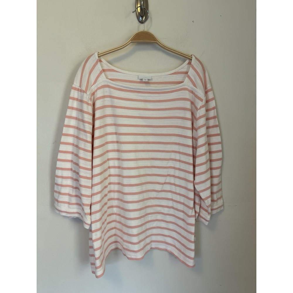 J Jill Shirt Pink White Striped Square Neck 4X 100% Cotton